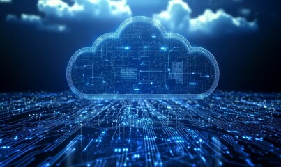 Cloud computing and global networking concept, emphasizing the future of communication and artificial intelligence. This visual incorporates digital lines, cloud motifs, Generative AI