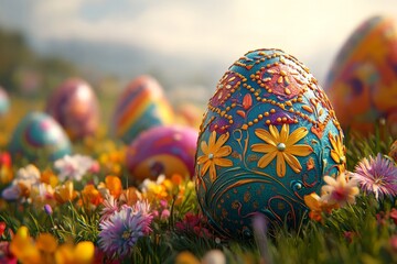 Background featuring colorful Easter eggs, springtime celebrations, and holiday decorations. The mockup captures the essence of vacation and festive seasons, with emphasis, Generative AI