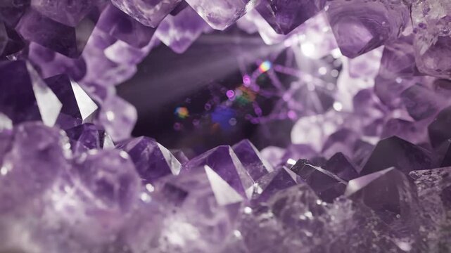 Camera Tracks Through Large Amethyst Geode Mineral Formation