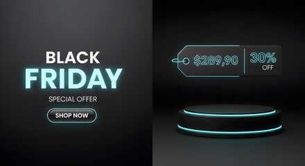 Black Friday, Dynamic Black Friday advertisement, featuring elegant text, and a sleek presentation of a product at a promotional price point. 