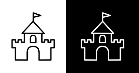 black and white illustration of castle icon