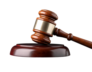  Wooden Gavel with Silver Band in Classic Side View on Black Background