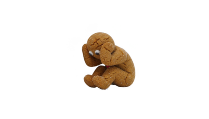 Sad Sugar Cookie Humanoid Character Sitting Next to Wall