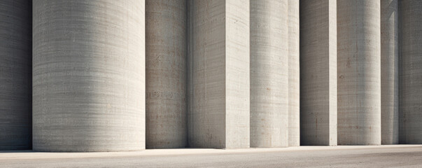 Fototapeta premium Massive concrete silo wall industrial architecture vertical column texture minimal urban pattern brutalist facade hard shadow light