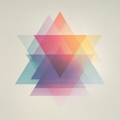 Overlapping Colorful Triangles on Beige Background, Geometric Abstract Art