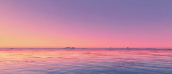 Pastel Sunset Over a Tranquil Sea with Mountain Silhouettes on the Horizon