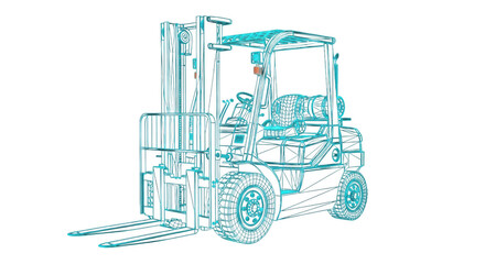 Fototapeta premium Digital wireframe forklift model for logistics and industry concept
