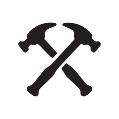 Monoline Crossed Hammer Logo Showing Clean Professional Minimal Industrial Identity