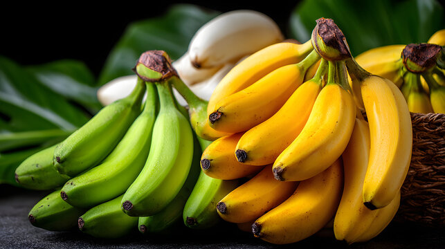 Bananas green yellow white