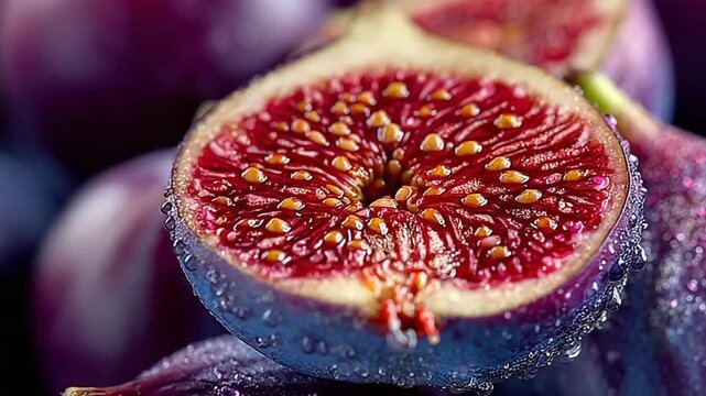 Close-up of Fresh Figs with Dew Drops on Surface