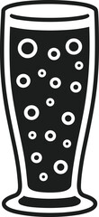 Black beer glass silhouette with white bubbles drink