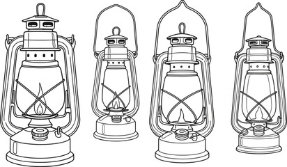 Vintage kerosene lanterns, antique oil lamps, rustic lighting, metal frame lanterns, traditional flame light, camping gear, retro illumination tools