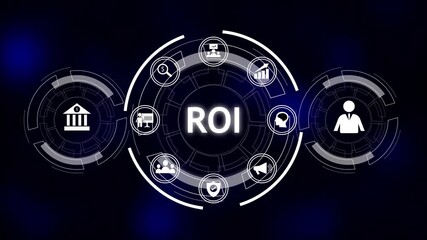 ROI investment drives business growth. ROI strategy boosts financial performance. Return on investment concept with financial growth and business strategy icon. - Powered by Adobe