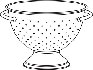 Essential kitchen colander outline line art for culinary and food preparation design vector