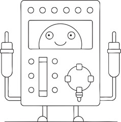 Friendly cartoon robot line art illustration with smiling digital face screen design vector