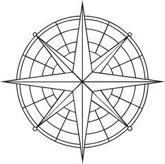 Classic compass rose black outline illustration for navigation and travel design concept vector