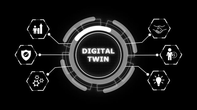 Digital twin drives modern virtual simulation. Digital twin technology powers future innovation. Digital twin technology abstract interface representing virtual replication and simulation icon.