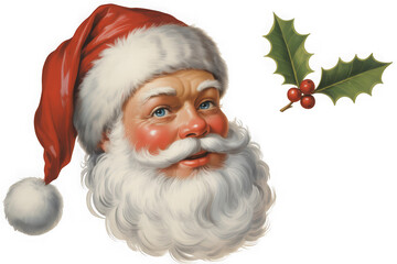 Vintage style santa claus portrait with holly christmas festive artwork