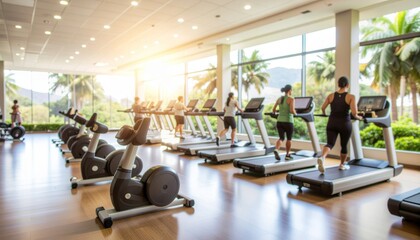 Fototapeta premium Blurred image of a busy gym interior.