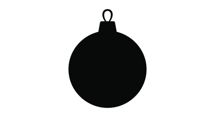 Simple black silhouette of a classic oval christmas ornament with hanging loop isolated on white background