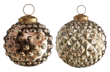 Golden glass Christmas ball with a button texture cut out isolated transparent background