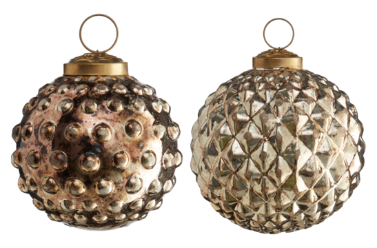 Golden glass Christmas ball with a button texture cut out isolated transparent background