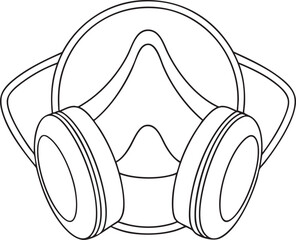 Half face respirator mask line art illustration with filters, perfect for safety, industrial, and healthcare design
