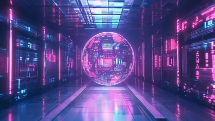 Central glowing sphere in futuristic data tunnel - Powered by Adobe