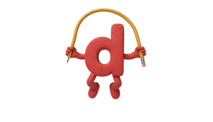 Playful Clay Letter D Skipping With Pencils on White