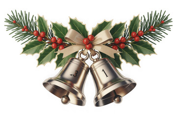 Vintage style christmas decoration featuring jingle bells holly and pine sprigs festive and classic holiday ornament