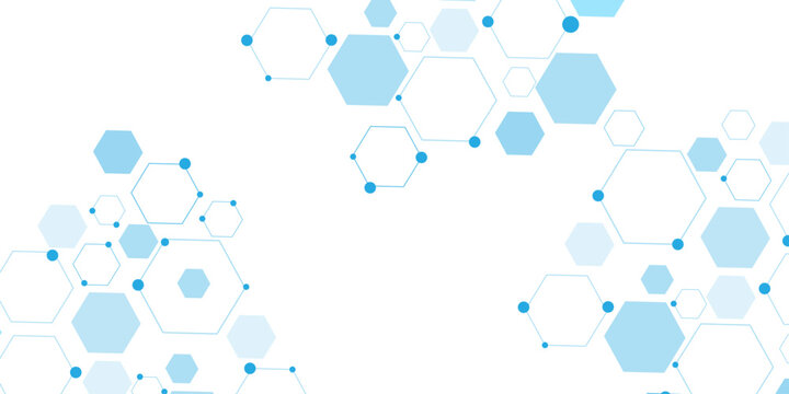 Abstract white background with blue hexagons seamless pattern and geometric in vector design. Futuristic blue neon honeycombs. Modern technology design .Minimal style website banner, decoration .