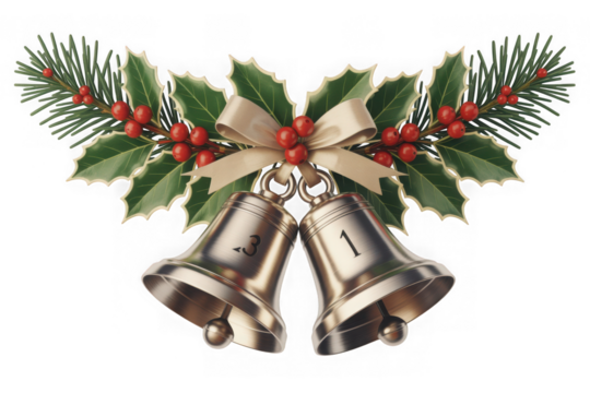 Vintage style christmas decoration featuring jingle bells holly and pine sprigs festive and classic holiday ornament