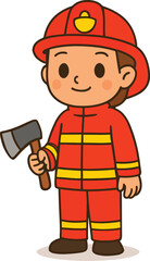 Cartoon Firefighter Holding Axe