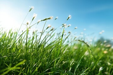 Serene meadow blooming with wildflowers sunny field nature photography vibrant environment ground-level perspective natural beauty exploration