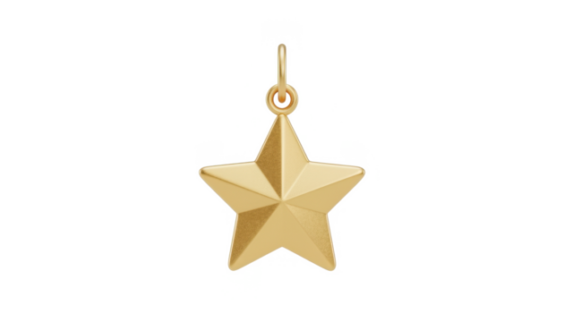 Golden Star Pendant on White Background