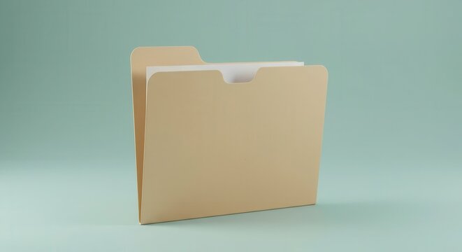 Single manila file folder stands upright on a muted blue green surface