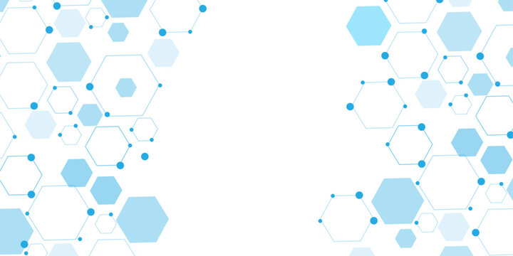 Abstract white background with blue hexagons seamless pattern and geometric in vector design. Futuristic blue neon honeycombs. Modern technology design .Minimal style website banner, decoration .