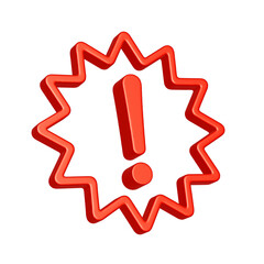 斜めに傾いた赤いトゲトゲの警告マークのアイコン。リッチな質感の3Dイラスト