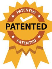 Gold and black patented icon. Patented product award sign. Patented label. flat style.