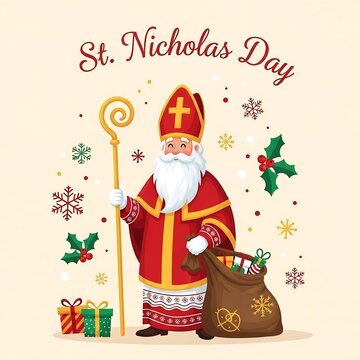 Saint nicholas day illustration with gifts and festive decorations