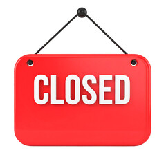 Closed Sign: A striking red sign boldly displays the word CLOSED, a clear indication of unavailability, perfect for conveying messages of temporary absence or permanent closure.