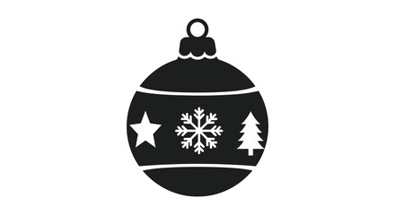 Black silhouette of an oval christmas ornament with snowflake star and tree designs