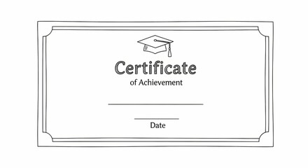 A blank vector template for a Certificate of Achievement featuring a minimalist line art design with a mortarboard hat and frame