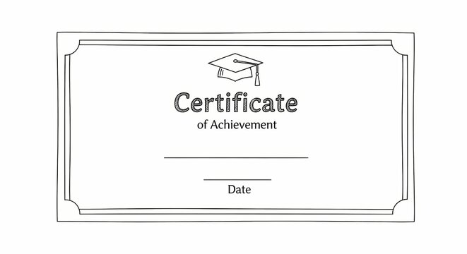 A blank vector template for a Certificate of Achievement featuring a minimalist line art design with a mortarboard hat and frame