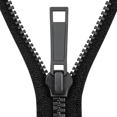 Zipper Element Close-Up: A detailed view of a black zipper, emphasizing the intricate interlocking teeth and the slider's smooth operation.