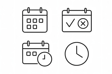 Time and Schedule Icons: A set of clean, minimalist line icons showcasing calendar events, appointments, and time management, perfect for any scheduling or planning concept.
