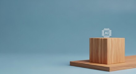 AI Icon on Wooden Podium Technology, Innovation, and Artificial Intelligence