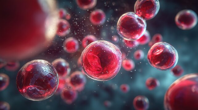 High-density lipoprotein (HDL) particles, blood cells containing good cholesterol, 3D illustration.