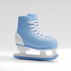 A detailed 3D illustration of a single light blue ice skate with white laces, isolated on a clean background, representing winter sports and recreation