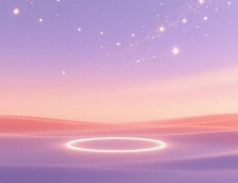 owing White Circle Portal on Soft Pink and Purple Fantasy Landscape with Stars 